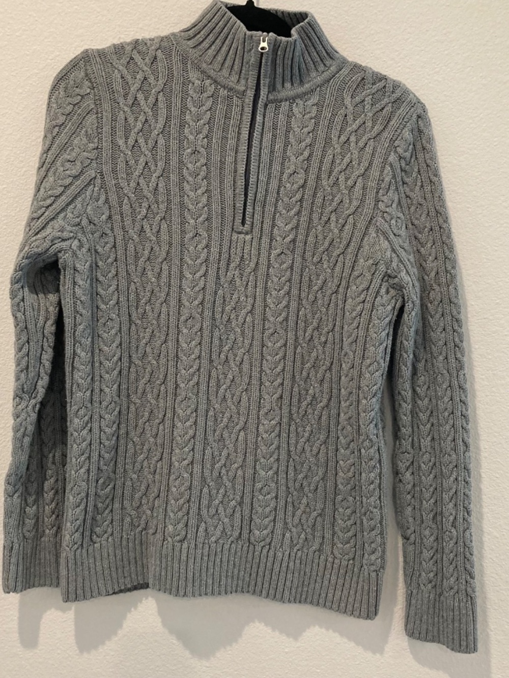 Croft & Barrow Size Large Gray 100% Cotton Cable Knit Quarter Zip Sweater